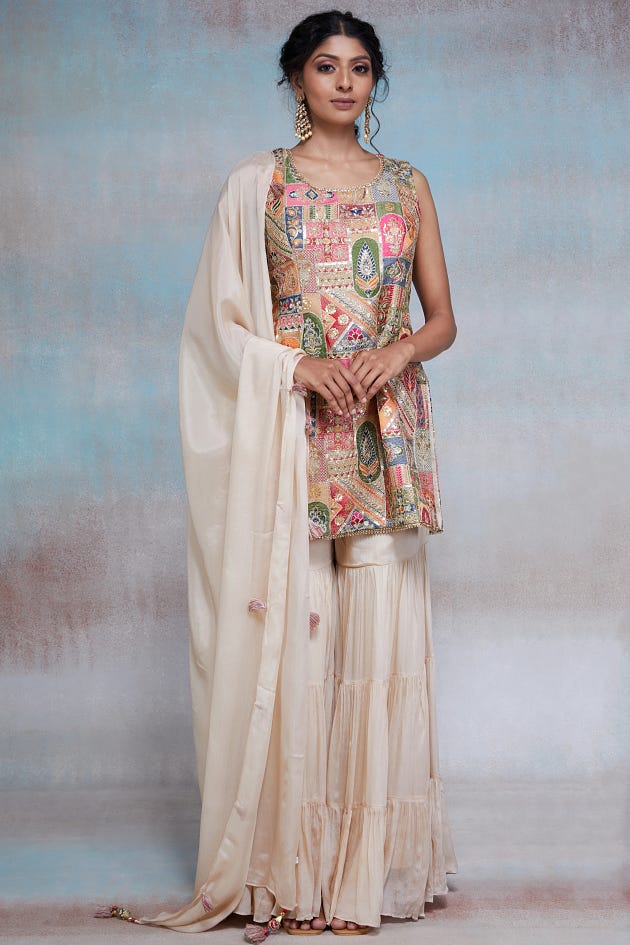 Multicolor Resham Embroidered Silk Sharara Suit-NC1550