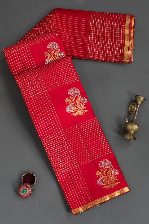 Dark Red Zari Woven Kanchipuram Silk Saree with Unstitched Blouse-GH1990