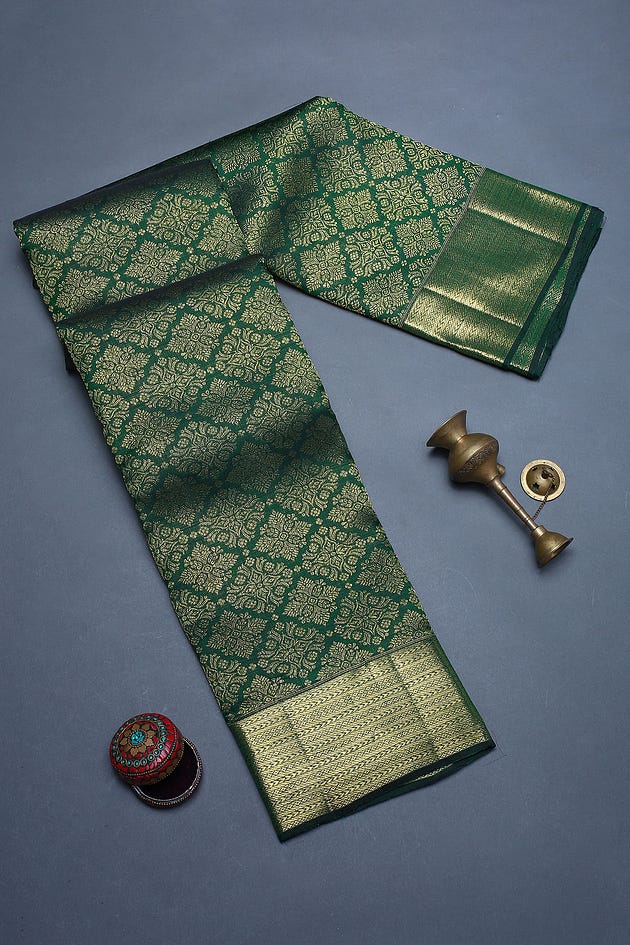 Green & Black Dual Tone Zari Woven Kanchipuram Silk Saree | Kanjivaram Saree