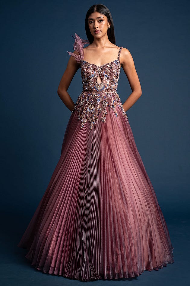 Mauvewood Pink Sequins Embroidered Organza Indowestern Gown-NI3720