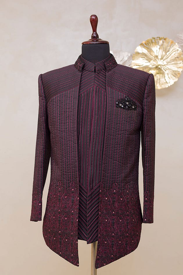Black Resham Work Silk Jodhpuri Suit-ST1585