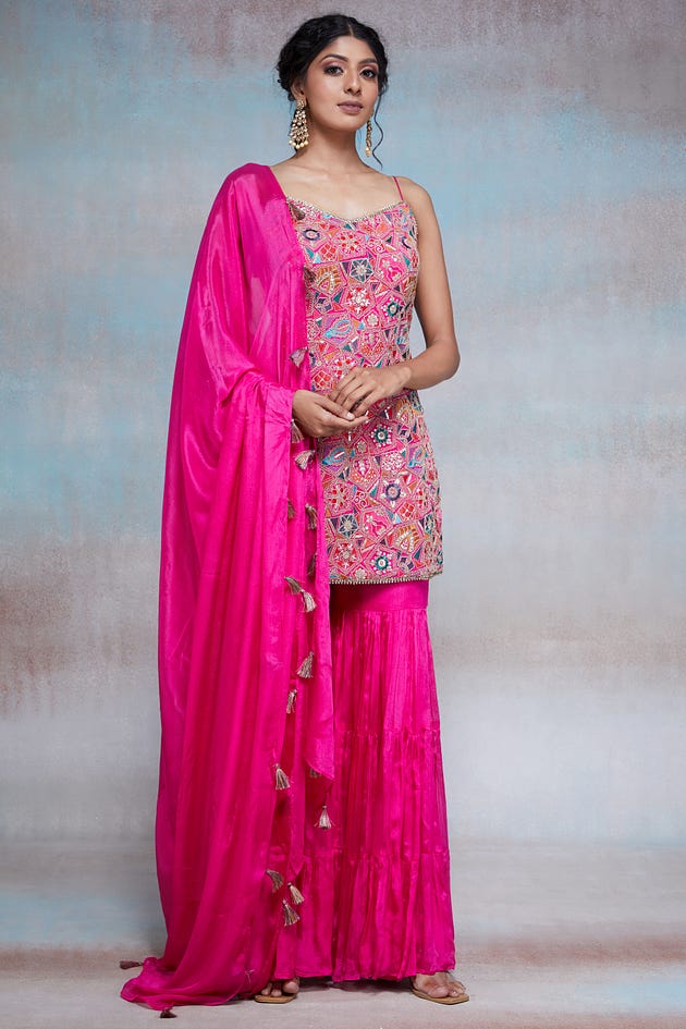 Multicolor Resham Embroidered Silk Sharara Suit-NC1551