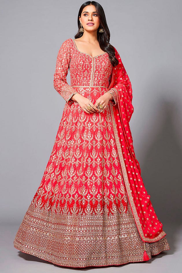 Red Ombre Sequins Embroidered Georgette Anarkali Salwars-SL13654