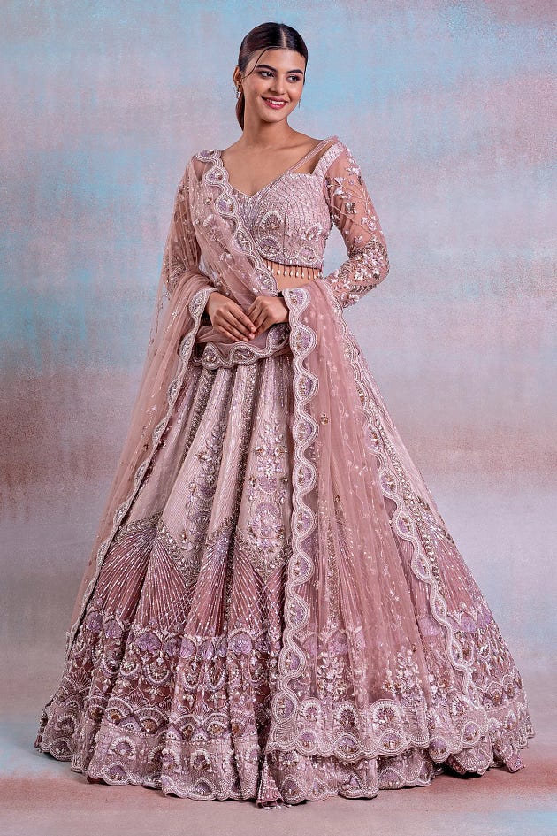 Light Lilac Purple Sequins Embroidered Net Exclusive Bridal Lehenga, Bridal lehengas for brides in USA, UK and Australia