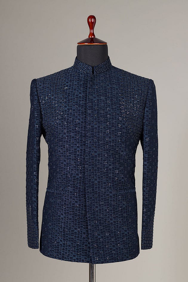 Medieval Blue Sequins Embroidered Silk Jodhpuri Suit-NF2817