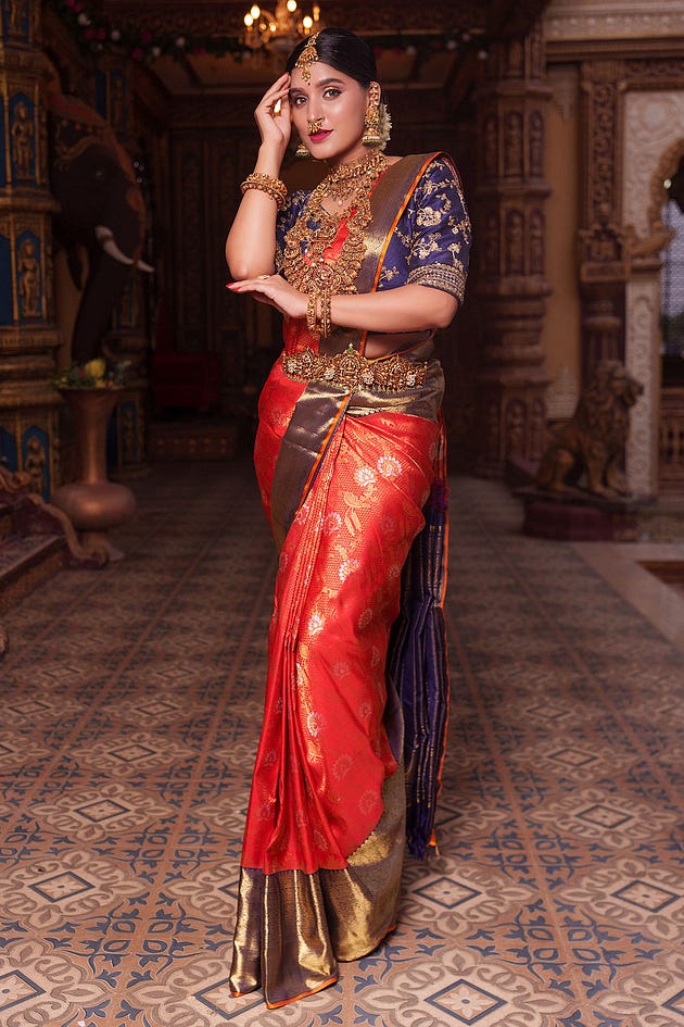 Scarlet Red Zari Woven Kanchipuram Silk Saree