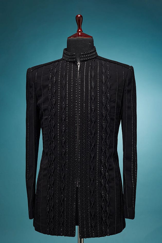 Black Cutdana Embroidered Bomario Jodhpuri Suit-GH1021