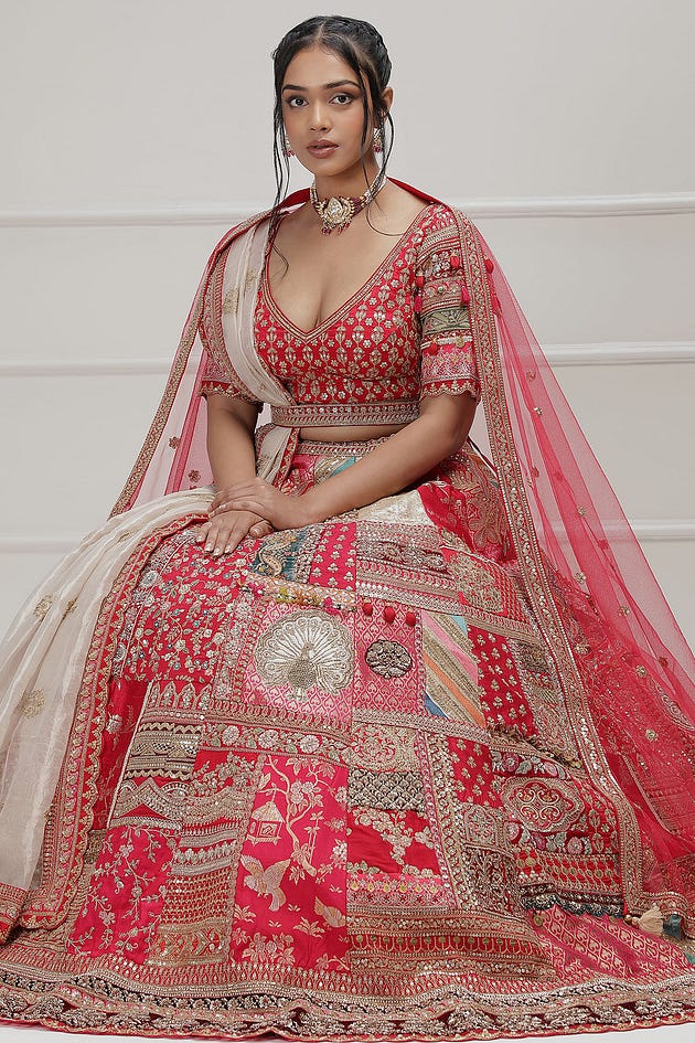 Apple Red Zardosi Embroidered Raw Silk Wedding Lehenga, Embroidered Silk Lehenga, Exclusive Bridal Lehenga, samyakk