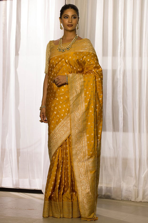 Mustard Yellow Zari Woven Banarasi Silk Saree