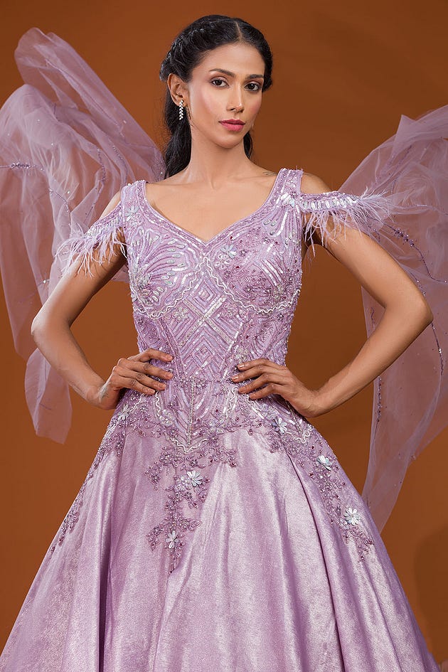 Lilac Sequins Embroidered Shimmer Indowestern Gown-NG3473
