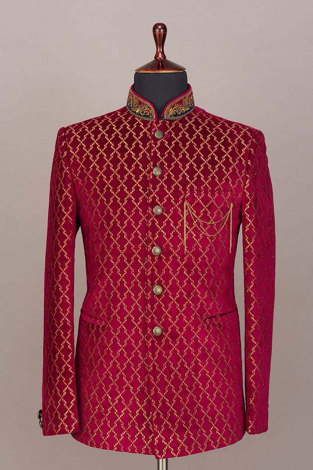 Jalapeno Red Zardosi Embroidered Suede Jodhpuri Suit-RF3008