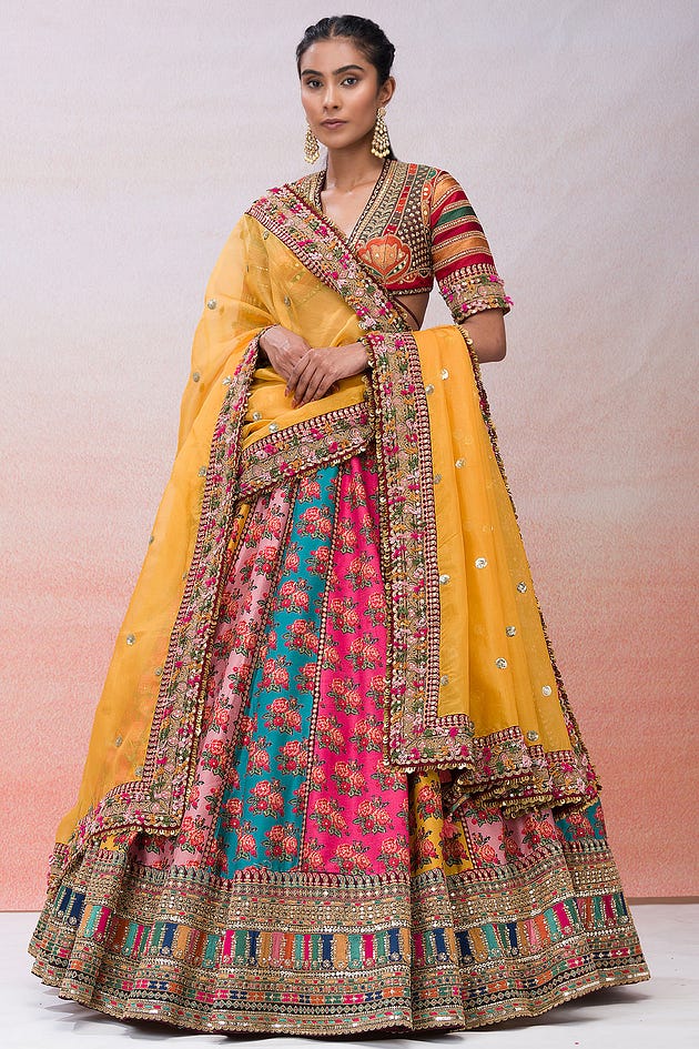 Multicolor Sequins Embroidered Silk Wedding Lehenga from samyakk