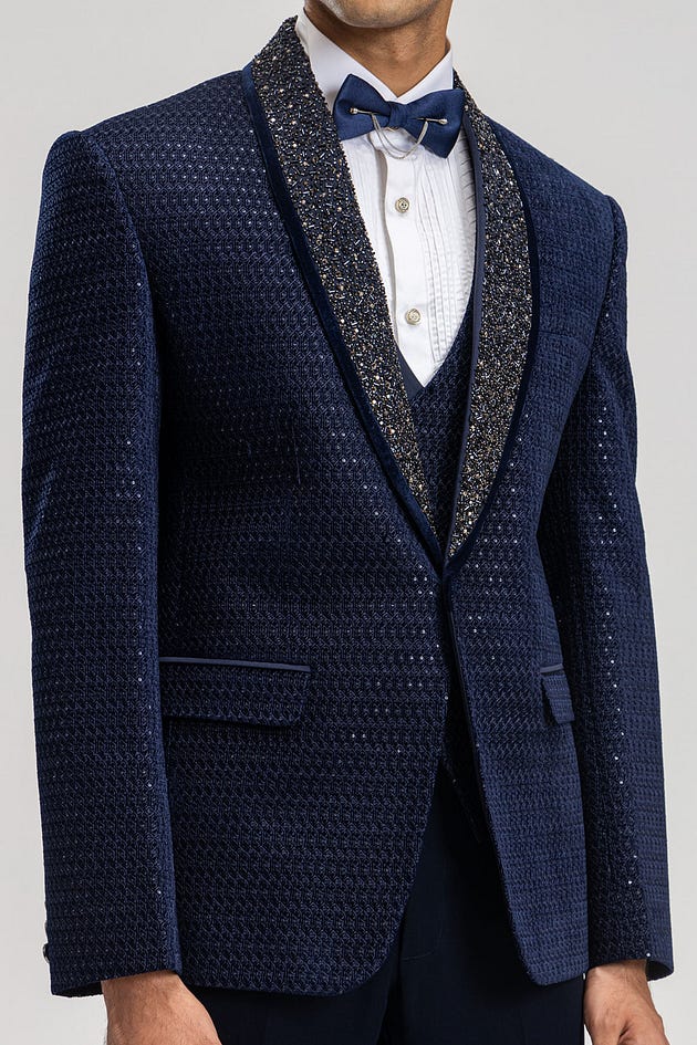 Dark Navy Blue Sequins Embroidered Italian Tuxedo Suit | suit design men | men suits design | designer mens suits | mens suits design | suit for men design | designer suits for men | suits design for men | men designer suits | design suit for man | men’s designer suit | tuxedo suit | men suit for wedding | Blue Tuxedo suit | men wedding suit | wedding suits men | suits for men wedding