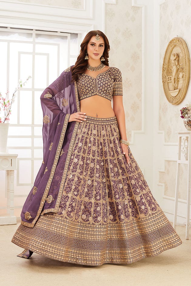 Purple Designer Lehenga with Dori Work and Curved Leaf Neck Blouse , Embroidered Lehenga, Bridal Lehenga, Wedding Lehenga, Reception Lehenga, Engagement Lehenga, Mehendi Lehenga, Banarasi Lehanga, Sangeet lehenga