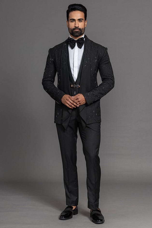 Black Cutdana Embroidered Italian Tuxedo Suit, tuxedo, tuxedo suit for men, tuxedo suit, buy tuxedo, buy tuxedo suit, buy tuxedo suit for men, buy black tuxedo, buy premium tuxedo suit, tuxedo suit for wedding, tuxedo for ring ceremony, tuxedo for reception, tuxedo for engagement, tuxedo for cocktail party, Slim Fit Tuxedo Suit, Tuxedo Suit in 38 Size — (40 to 60), Tuxedo Suit in 38 Size — (S, M, XL — 10XL), Plus Size Tuxedo Suit, Plus Size Suit, Suit For Men, Plus Size Suit For Men, Buy Tuxedo