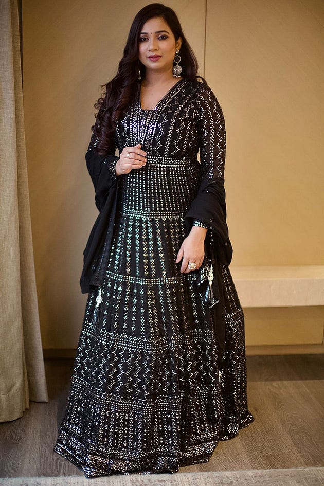 Shreya Ghoshal in Black Abla Embroidered Georgette Designer Salwar-SL12616