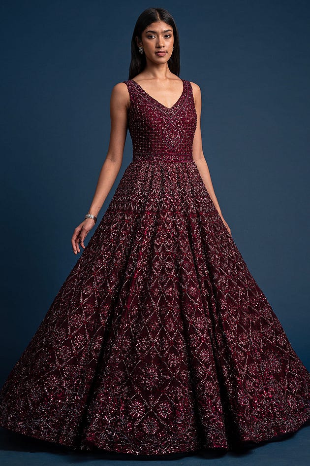 Windsor Wine Red Sequins Embroidered Net Reception Gown-NI3691