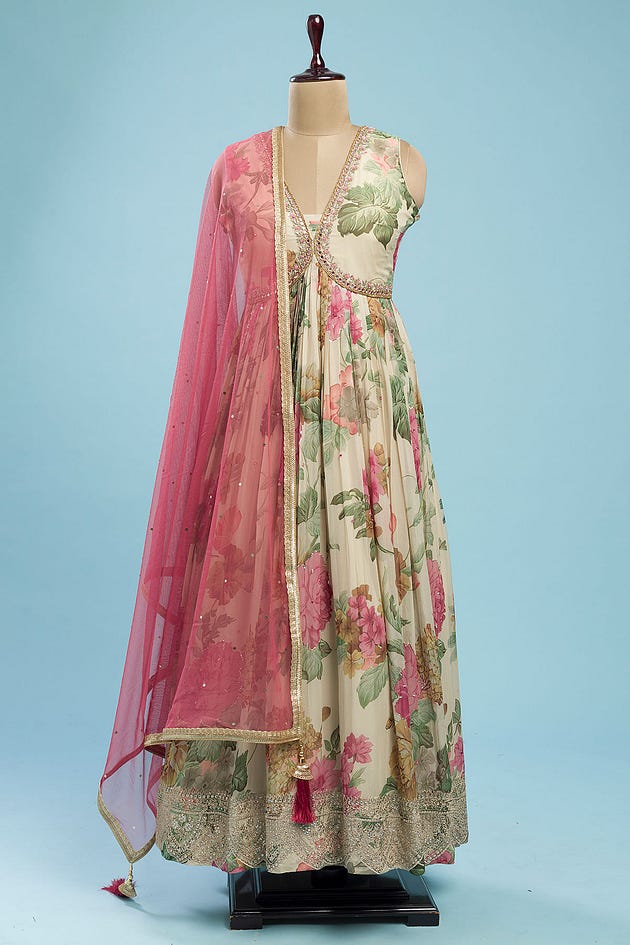 Light Beige Printed Georgette Anarkali Salwars-NG4770