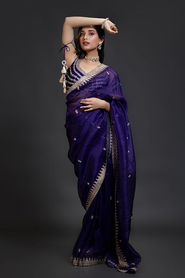 Purple Organza Designer Saree With Sequins Work And Readymade Blouse from Samyakk for this Independence day celebrations
