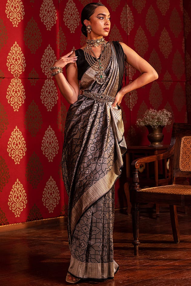 Black & Silver Zari Woven Party Wear Banarasi Silk Saree, Black Banarasi saree, Banarasi silk saree, Banarasi party sarees, Banarasi silk saree, party wear saree, party sarees