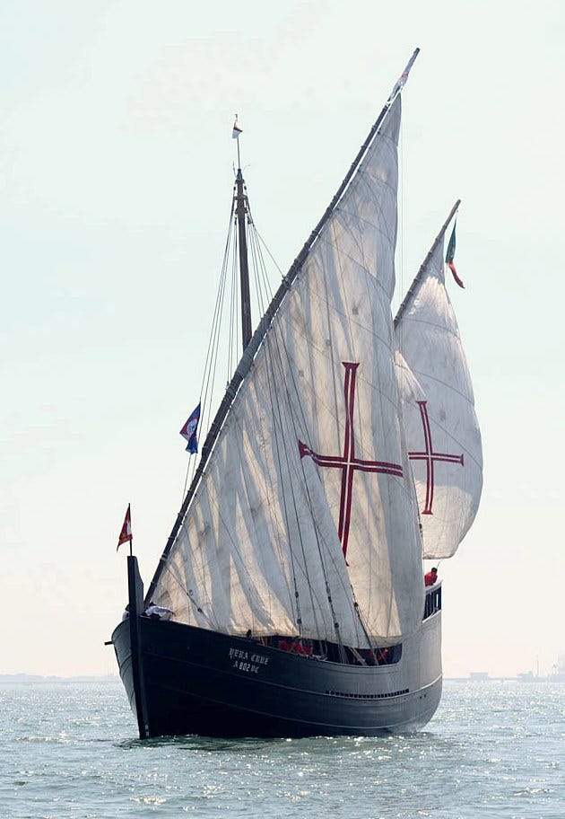 Caravel Vera Cruz in the rio Tejo (photograph by Lopo Pizarro, via Wikipedia)