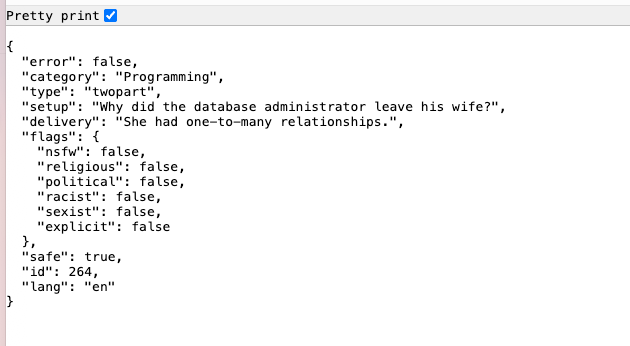 Joke API Json Response