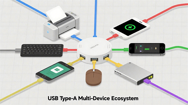 Multiple devices connected via USB Type-A connectors