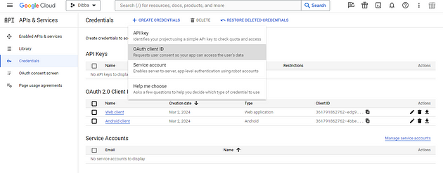 Google Cloud Console, API Client Creation