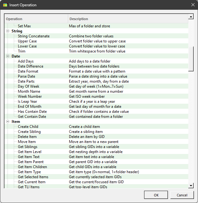 List of operations in an easy-to-use builder
