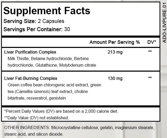 Ingredients label of Liv Pure