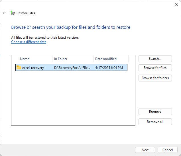 Select files to restore