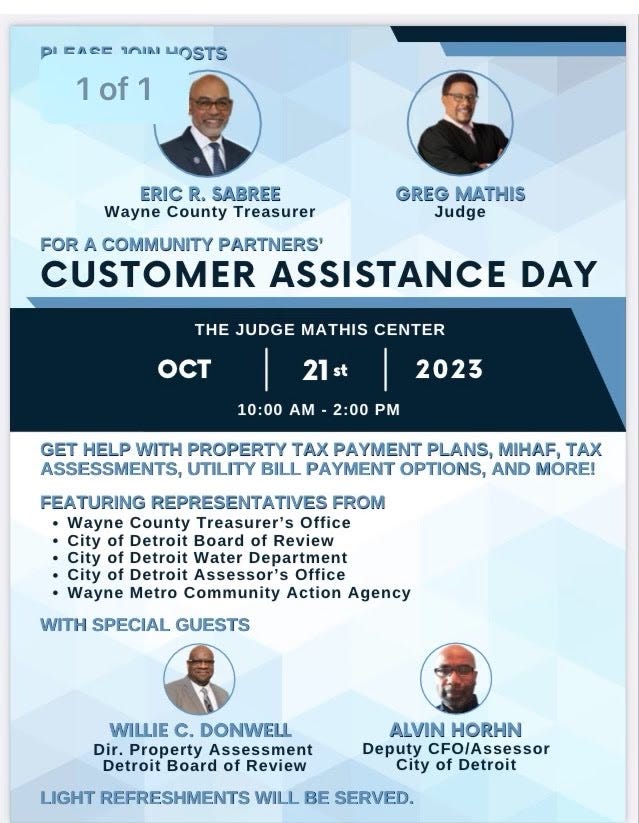 Wayne County Treasurer’s Office Customer Assistance Day — October 21