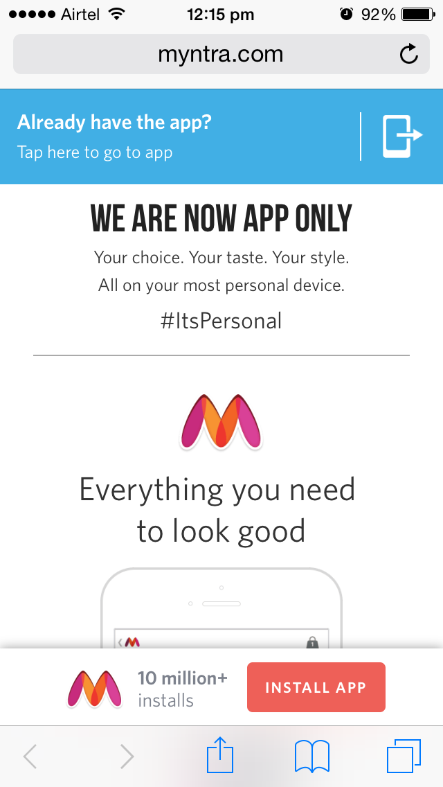 On Myntra’s apponly strategy. [Update Check out these 1 star reviews