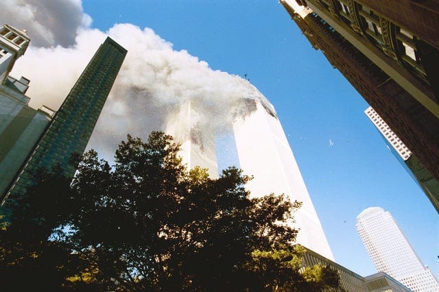 United Airlines Flight 175 after crashing in to the south tower