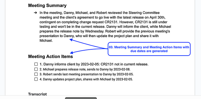 结果：会议纪要生成在所选文档中（来源：Autor）