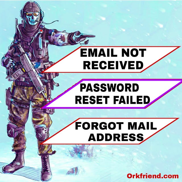 cod account password reset email not received, problem sloved by Ork