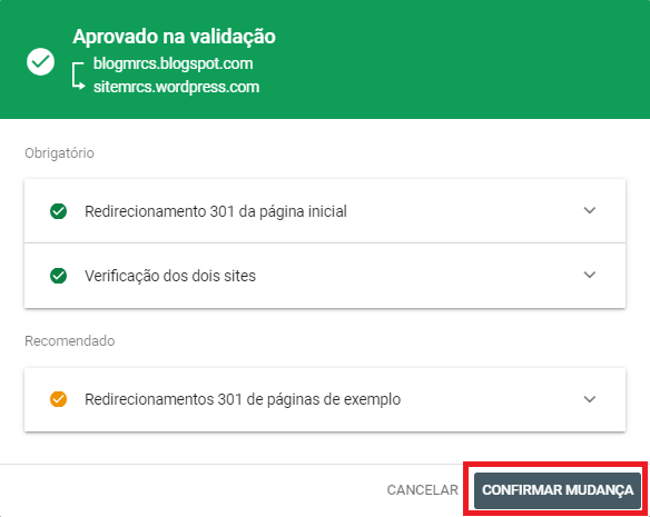 processo de mudança pré aprovado