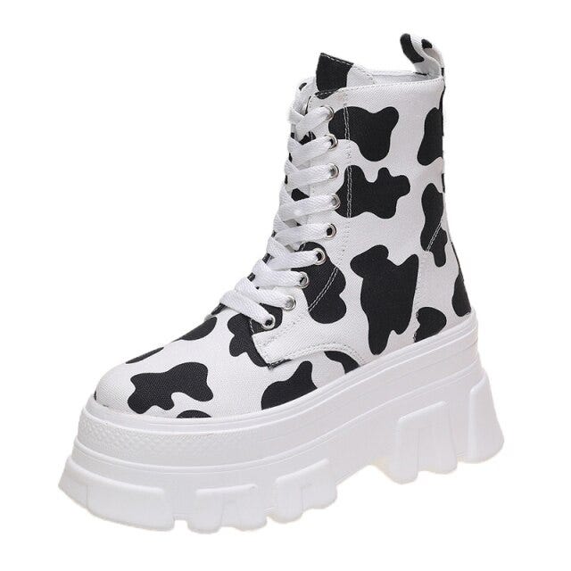 Cow Print Shoes — Cow Pattern Women Height Increasing Shoes The Cow