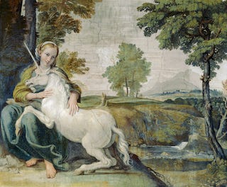 ca. 1602 — The Maiden and the Unicorn by Domenichino — Image by © Alinari Archives/CORBIS