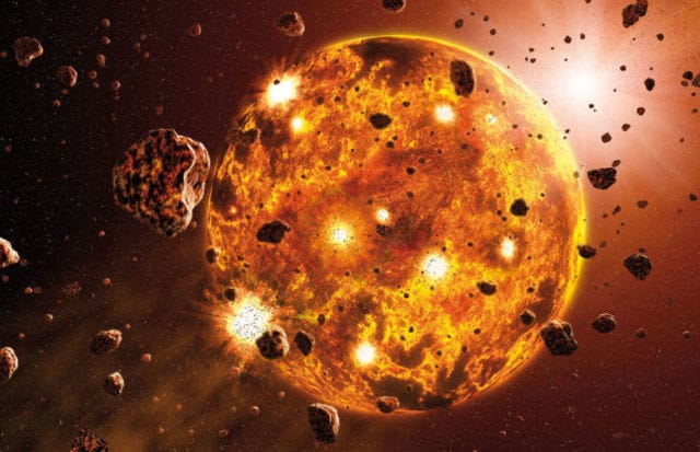 An illustration of how the Earth is thought to have formed