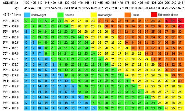 Weight according 2024 to height