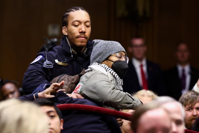 Protestor in the hearing