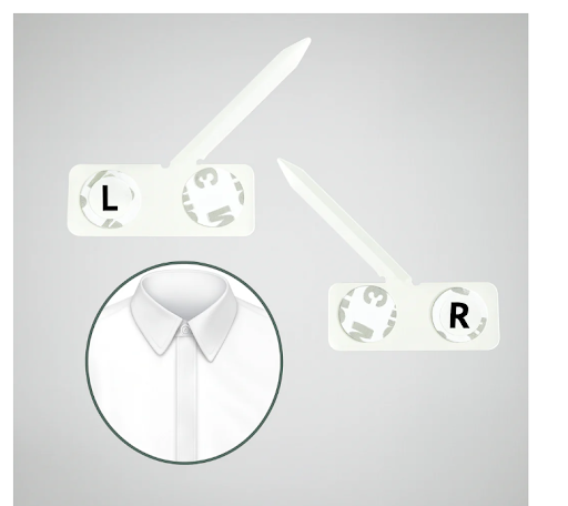 Left and right shirt collar stays for maintaining a structured dress shirt collar