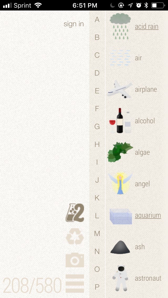 Everyday UI: Little Alchemy Game. When I look to acquire a new