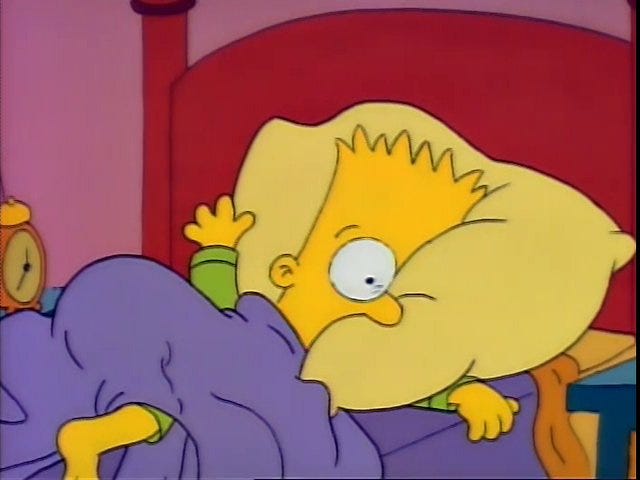 Bart Simpson just woke up in bed, Bart Simpson Sadness Depression