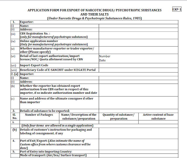 Application Form for Export of Narcotic Drugs/ Psychotropic Substances ...