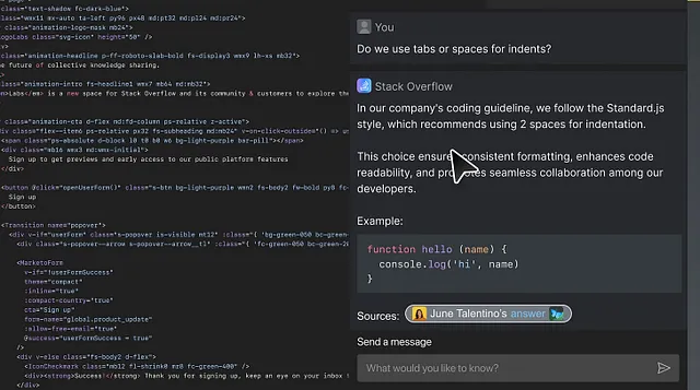 Estensione all'interno di Visual Studio Code (fonte: catturata dal video dimostrativo di OverflowAI)