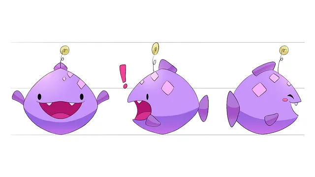 Personnage de mascotte Angular. C'est une baudroie animée.