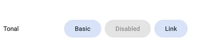 Une capture d'écran avec 4 boutons : "Tonal", "Basic", "Disabled", et "Link."
