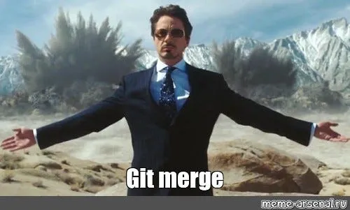 Meme representing an explosion after git merge